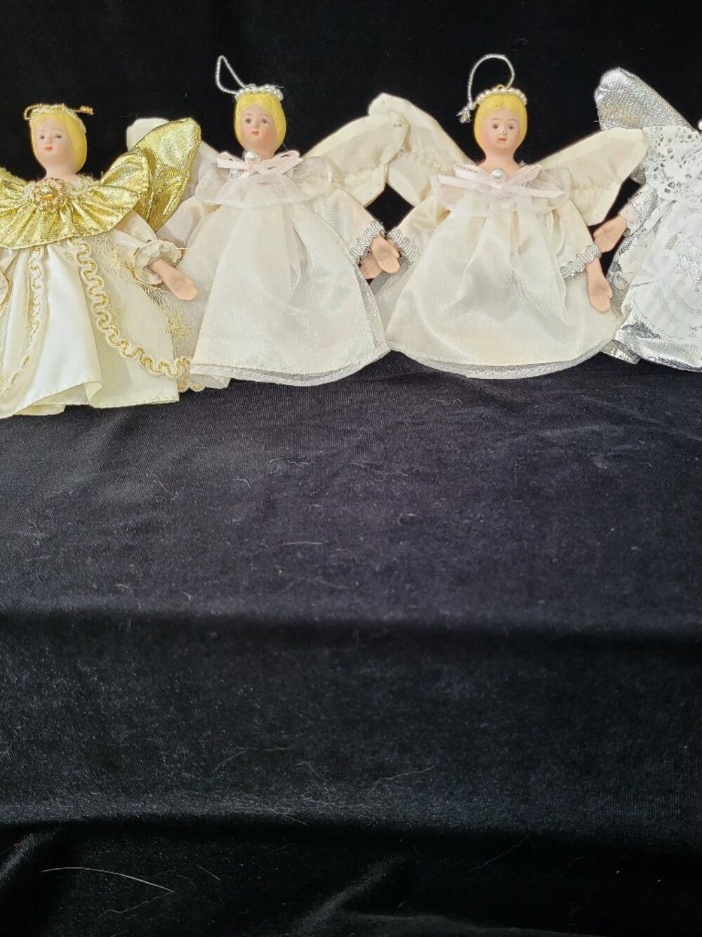 Vintage Porcelain Angel Christmas Ornaments Lot of 4 White Gold Silver Ivory